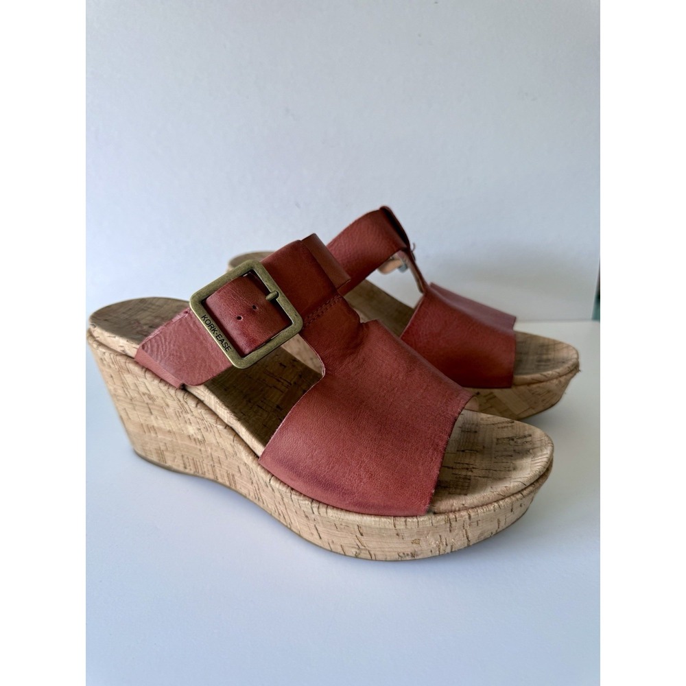 Kork-Ease Rust Leather Cork Wedge Sandals